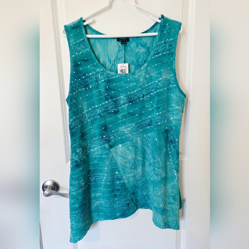Sami & Jo Aqua Sequin Tank Top